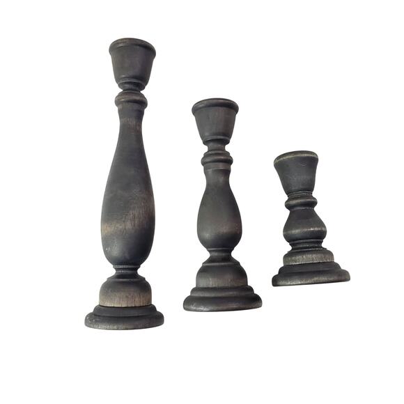 Unbranded Wooden Rustic Candlestick Holder Set of 3 Adult's Black Farm Decor - Picture 7 of 7